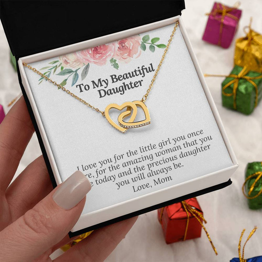 I Love You For The Little Girl You Once Were 18K Rose Gold Interlocking Hearts Necklace Jewelry Beautiful Gift for Daughter Birthday from Mom