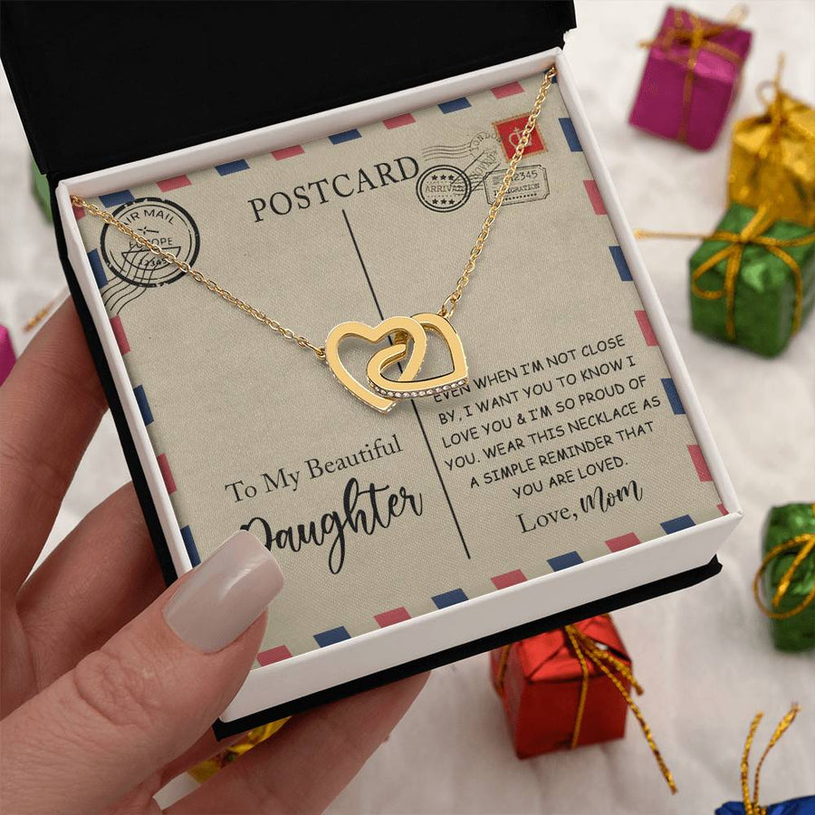 Even When I’m Not Close By Love You Proud of You 18K Rose Gold Interlocking Hearts Necklace Jewelry Beautiful Gift for Daughter Birthday from Mom