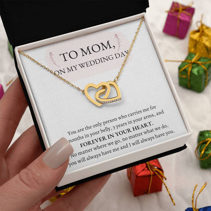 Carried in Your Heart, Loved Always 18K Rose Gold Interlocking Hearts Necklace Jewelry Emotional Gift for Mom Wedding from Bride
