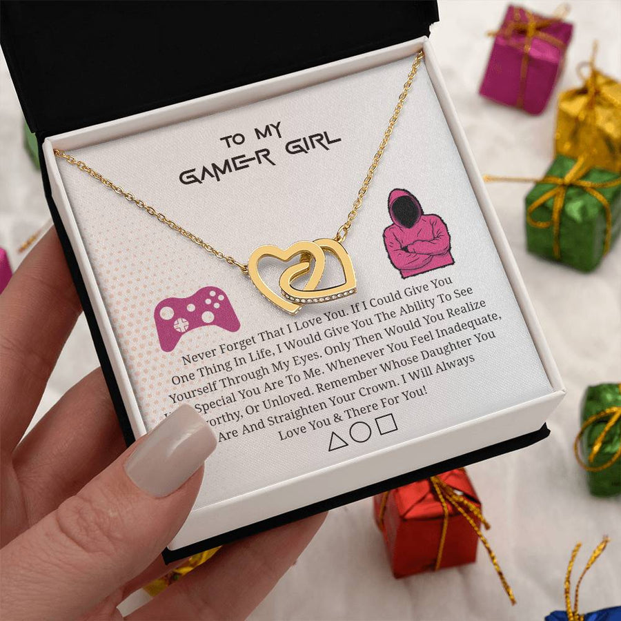 You Are Loved Gamer Girl 18K Rose Gold Interlocking Hearts Necklace Jewelry Heartfelt Gift for Daughter