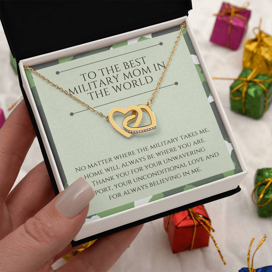 To The Best Military Mom In The World 18K Rose Gold Interlocking Hearts Necklace Jewelry Perfect Gift for Military Mom Birthday