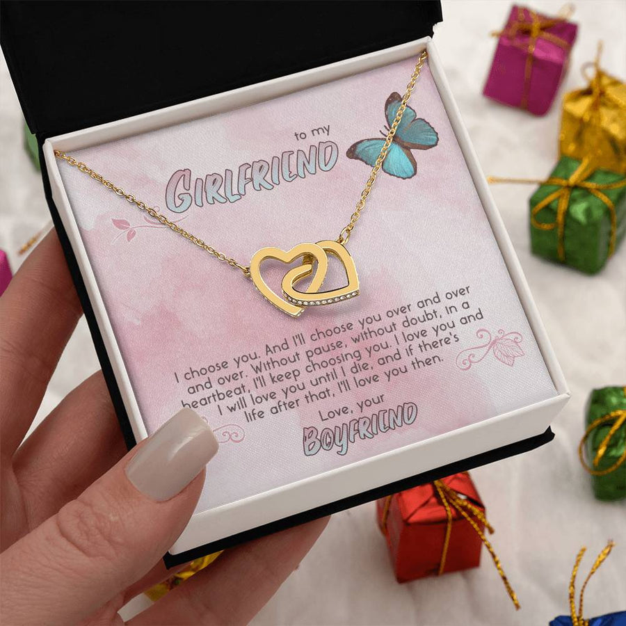 I'll Always Choose You 18K Rose Gold Interlocking Hearts Necklace Jewelry Romantic Gift for Girlfriend Anniversary from Boyfriend