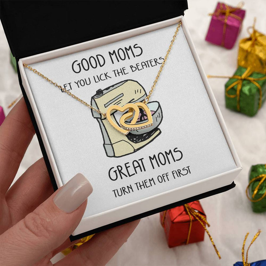 Great Moms Know When to Turn Off the Mixer 18K Rose Gold Interlocking Hearts Necklace Jewelry Funny Gift for Mom Birthday