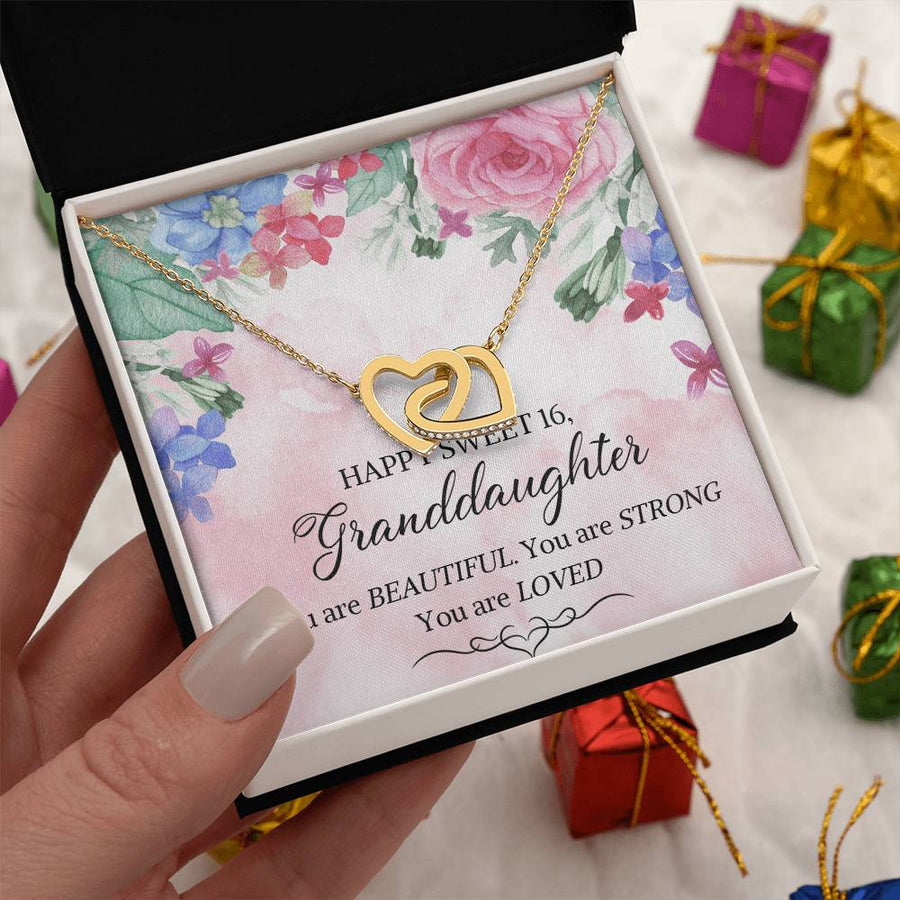 Happy Sweet 16 Beautiful Granddaughter 18K Rose Gold Interlocking Hearts Necklace Jewelry Birthday Gift from Grandma