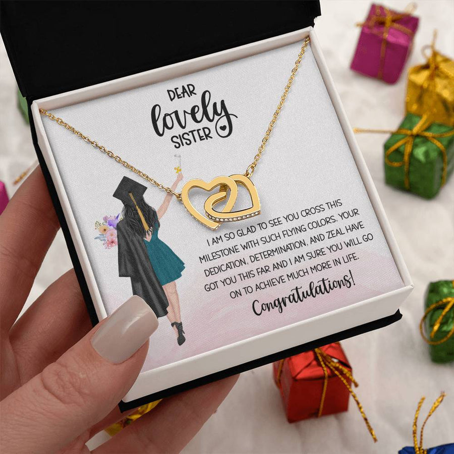 This Milestone With Such Flying Colors 18K Rose Gold Interlocking Hearts Necklace Jewelry Graduation Gift for Sister