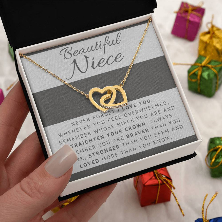 Whenever You Feel Overwhelmed Remember Whose Niece You Are 18K Rose Gold Interlocking Hearts Necklace Jewelry Special Gift for Niece Birthday