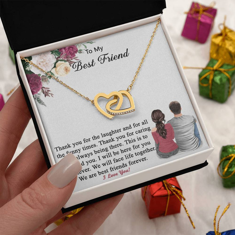 We Will Face Life Together Side by Side 18K Rose Gold Interlocking Hearts Necklace Jewelry Beautiful Gift for Best Friend Birthday