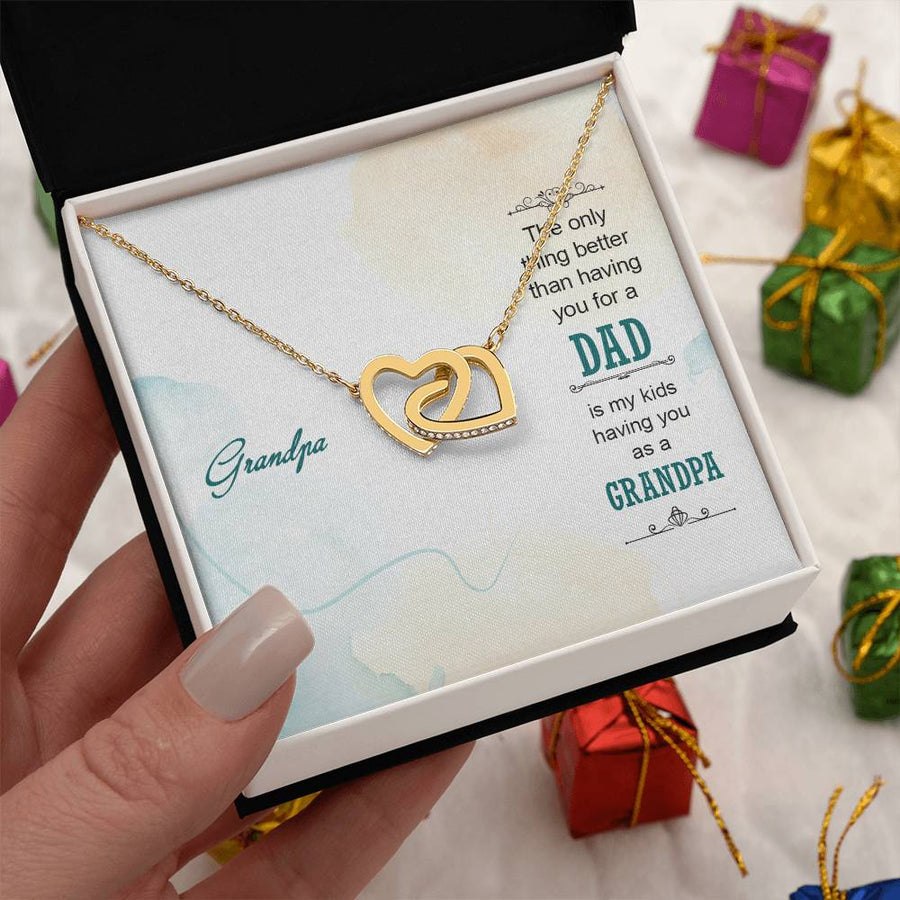 My Kids Have the World’s Best Grandpa 18K Rose Gold Interlocking Hearts Necklace Jewelry Emotional Gift for Grandpa Family Appreciation