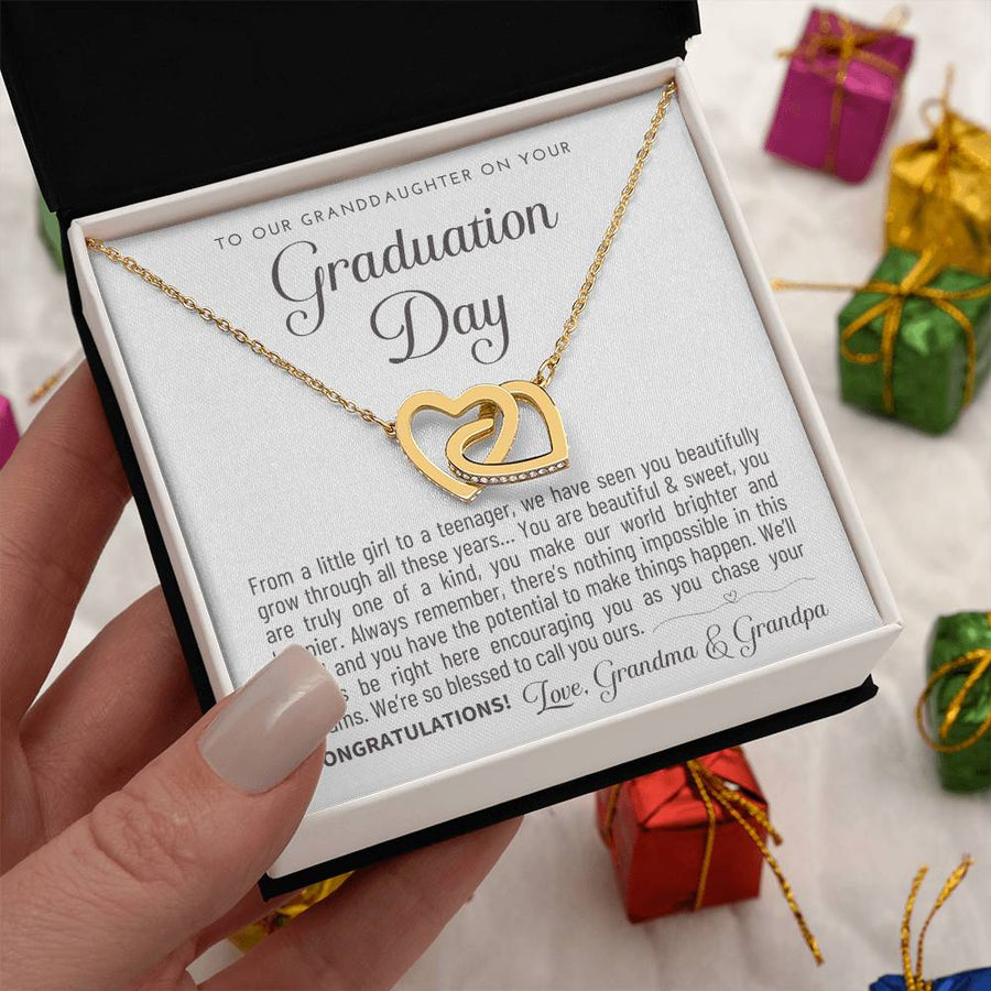 Nothing Is Impossible for You Granddaughter 18K Rose Gold Interlocking Hearts Necklace Jewelry Heartfelt Graduation Gift from Grandparents
