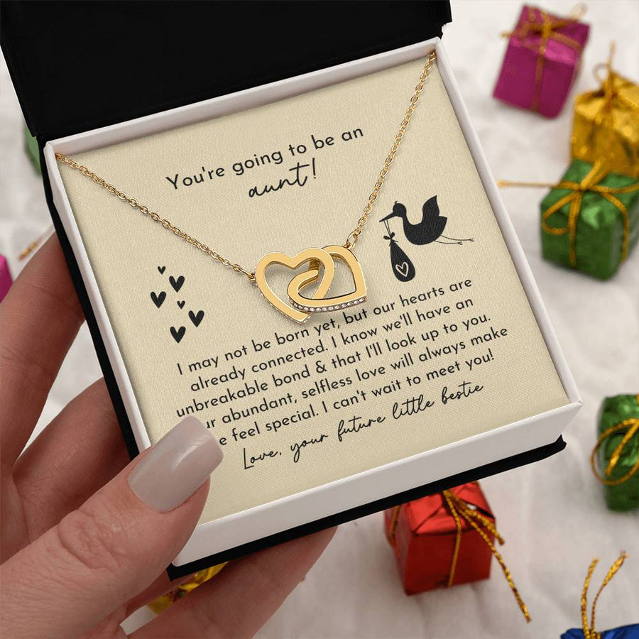 Our Hearts Are Already Connected 18K Rose Gold Interlocking Hearts Necklace Jewelry Special Announcement Gift for Aunt Baby Shower