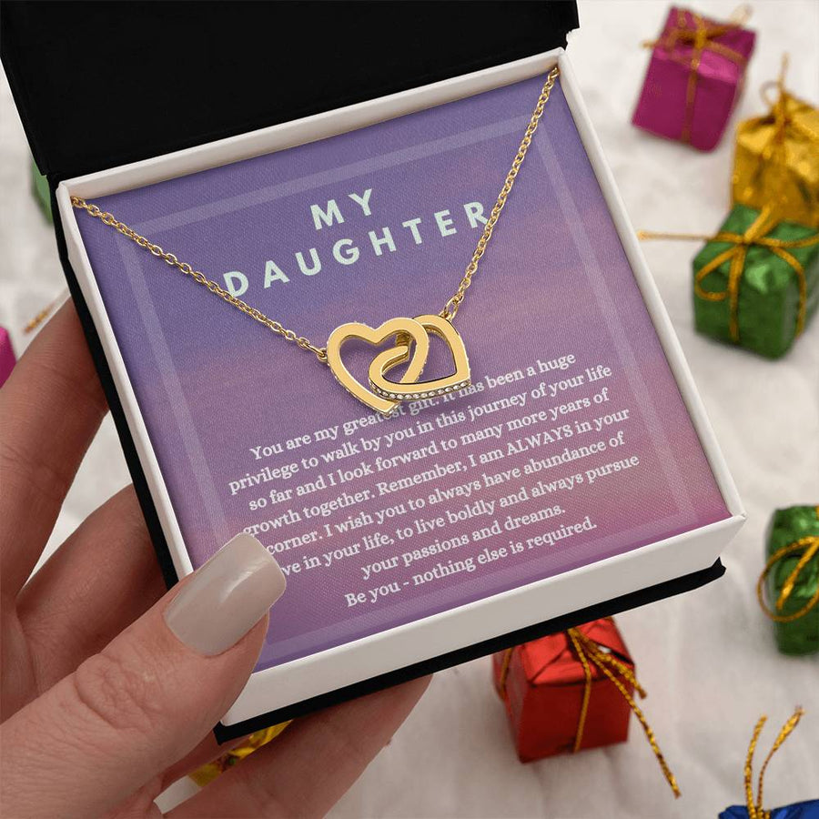 You Are My Greatest Gift 18K Rose Gold Interlocking Hearts Necklace Jewelry Beautiful Gift for Daughter Birthday