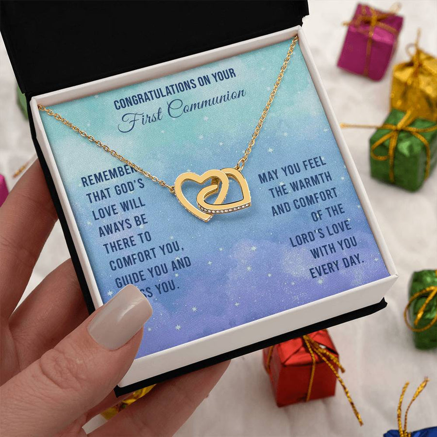 The Lord’s Love With You Every Day 18K Rose Gold Interlocking Hearts Necklace Jewelry Beautiful Gift for Communion