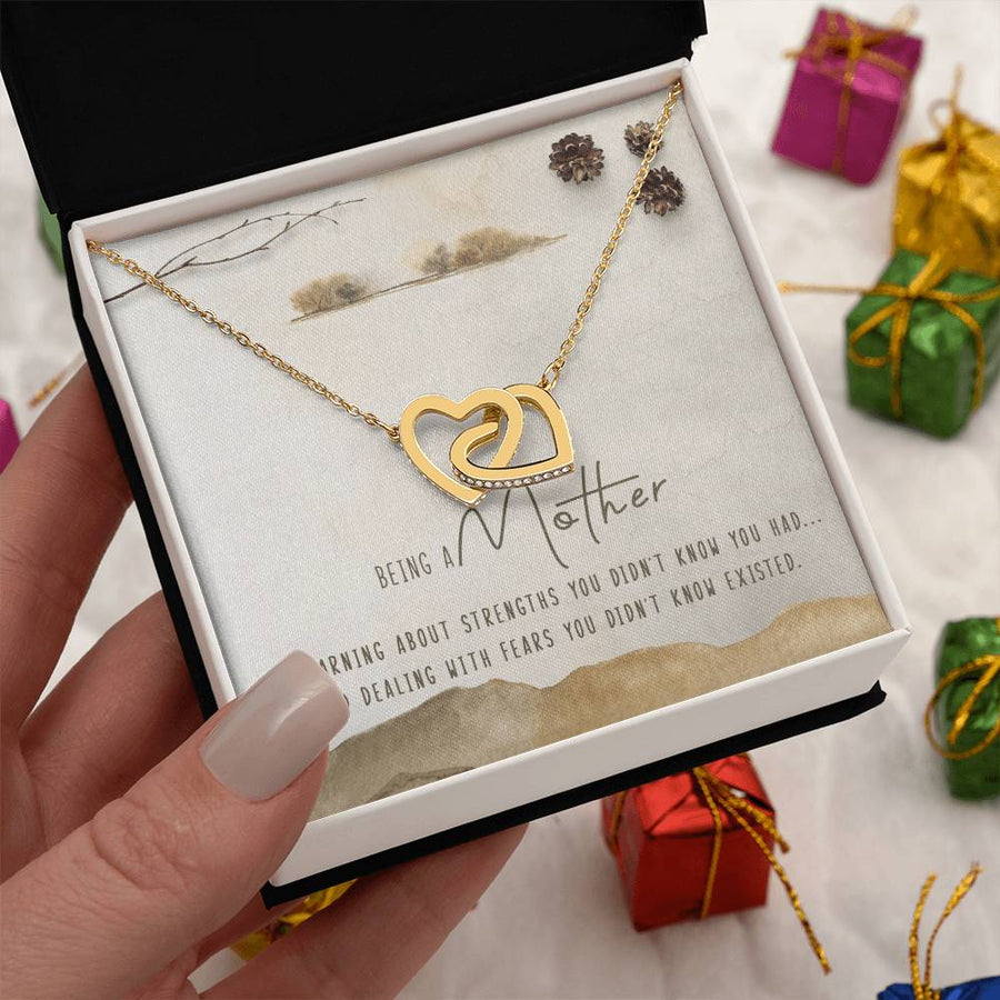 Learning About Strengths And Dealing With Fears 18K Rose Gold Interlocking Hearts Necklace Jewelry Beautiful Gift for Mom Birthday