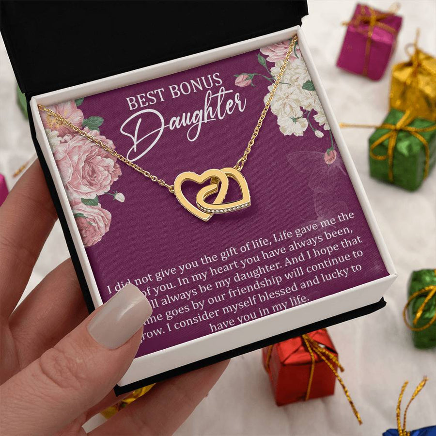 Will Always Be My Daughter 18K Rose Gold Interlocking Hearts Necklace Jewelry Special Gift for Bonus Daughter