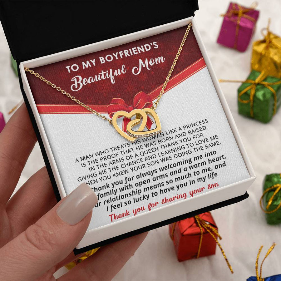 Thank You Always Welcoming Me Into Family 18K Rose Gold Interlocking Hearts Necklace Jewelry Beautiful Gift for Boyfriend’s Mom Birthday