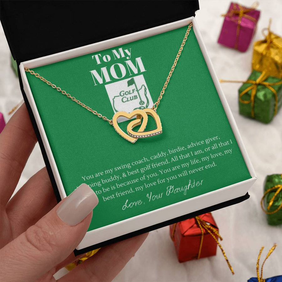 Best Swing Coach and Golf Friend 18K Rose Gold Interlocking Hearts Necklace Jewelry Unique Gift for Golf Mom Mother’s Day from Daughter
