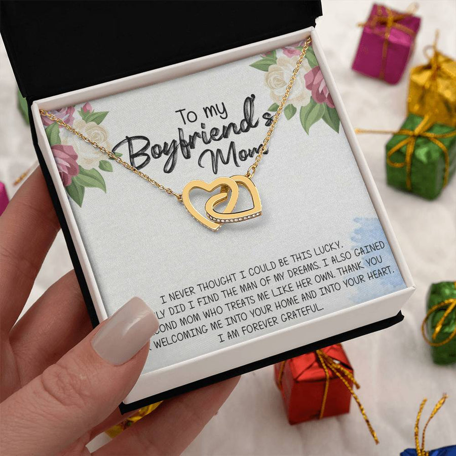 To My Boyfriend’s Mom I Am So Lucky And Forever Grateful 18K Rose Gold Interlocking Hearts Necklace Jewelry Unique Mother-in-law Gift