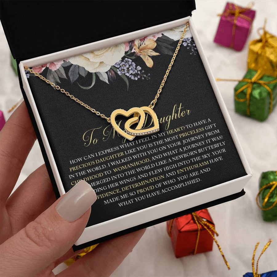Walked With You On Your Journey From Childhood To Womanhood 18K Rose Gold Interlocking Hearts Necklace Jewelry Beautiful Gift for Daughter Birthday