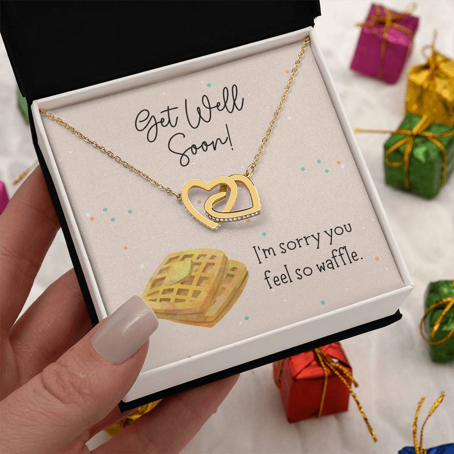 Get Well Soon Waffle Message 18K Rose Gold Interlocking Hearts Necklace Jewelry Special Gift for Friend Birthday