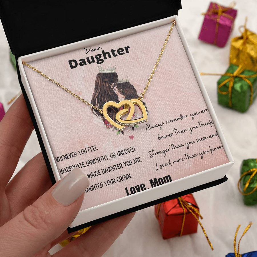 You Are And Straighten Your Crown 18K Rose Gold Interlocking Hearts Necklace Jewelry Motivational Gift for Daughter from Mom