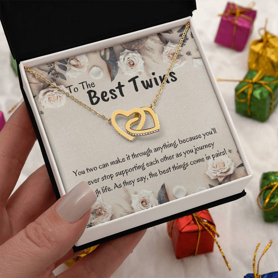 You Two Can Make It Through Anything 18K Rose Gold Interlocking Hearts Necklace Jewelry Special Birthday Gift for Twins