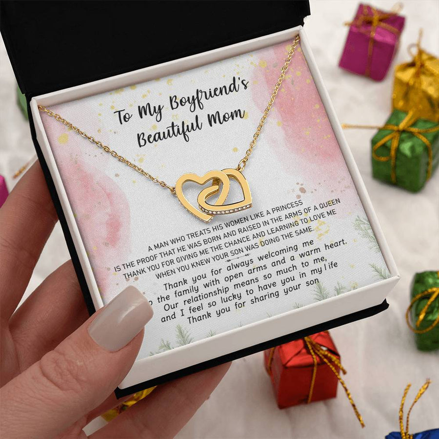 He Was Raised In The Arms Of A Queen 18K Rose Gold Interlocking Hearts Necklace Jewelry – Elegant Gift for Boyfriend’s Mom