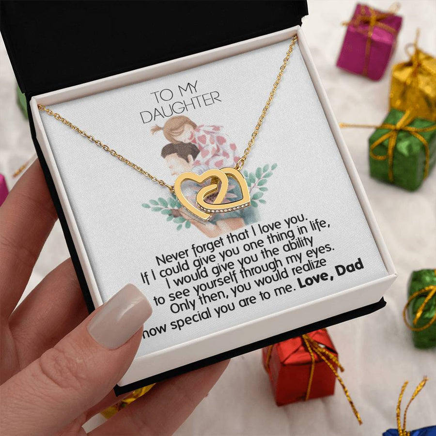 Through My Eyes That’s How Special You Are 18K Rose Gold Interlocking Hearts Necklace Jewelry Unique Gift for Daughter from Dad