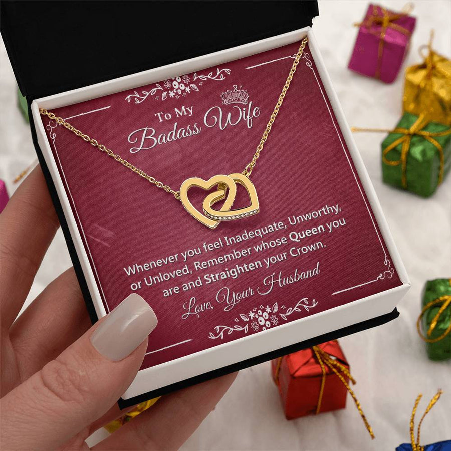 Because You Are My Queen 18K Rose Gold Interlocking Hearts Necklace Jewelry Perfect Anniversary Gift for Badass Wife from Husband