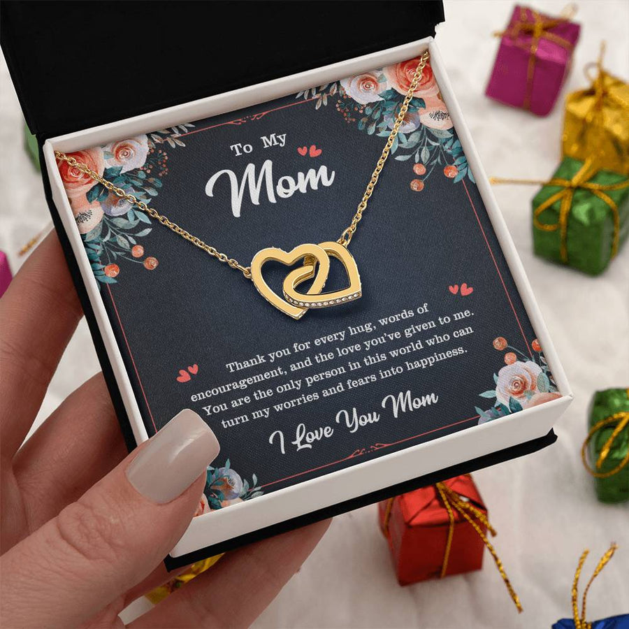 Turn My Worries and Fears Into Happiness 18K Rose Gold Interlocking Hearts Necklace Jewelry Beautiful Gift for Mom