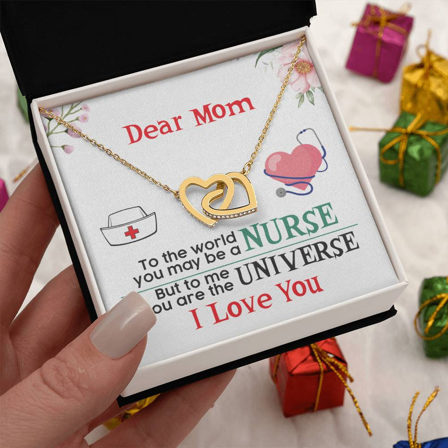 My Mom, My Hero Nurse 18K Rose Gold Interlocking Hearts Necklace Jewelry Heartfelt Gift for Nurse Mom Birthday