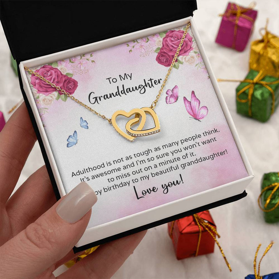 Happy Birthday To My Beautiful Granddaughter Love You 18K Rose Gold Interlocking Hearts Necklace Jewelry – Perfect Gift for Granddaughter