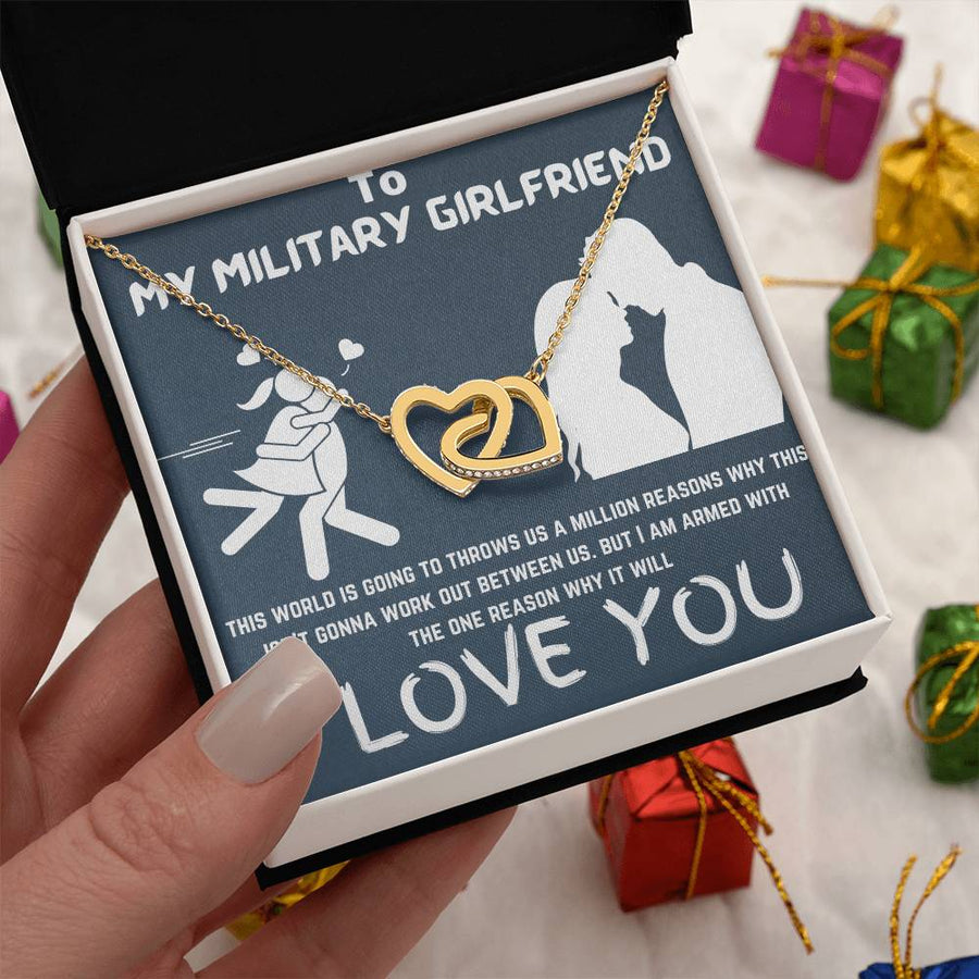 Can’t Stop My Love 18K Rose Gold Interlocking Hearts Necklace Jewelry Heartfelt Gift for Military Girlfriend Deployment