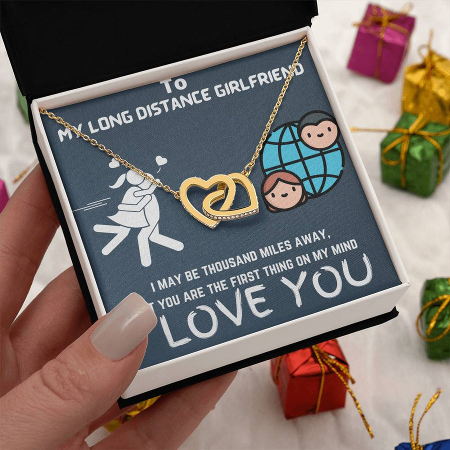The First Thing on My Mind 18K Rose Gold Interlocking Hearts Necklace Jewelry Romantic Gift for Long Distance Girlfriend Anniversary