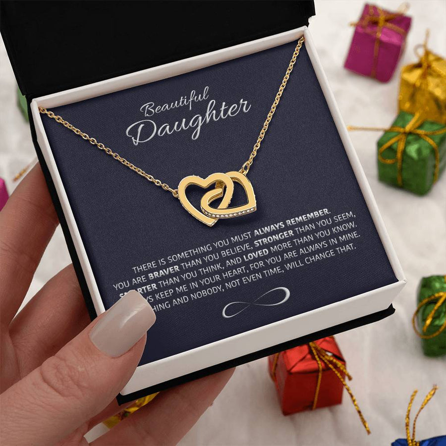 Something You Must Always Remember 18K Rose Gold Interlocking Hearts Necklace Jewelry – Beautiful Motivation Gift for Daughter