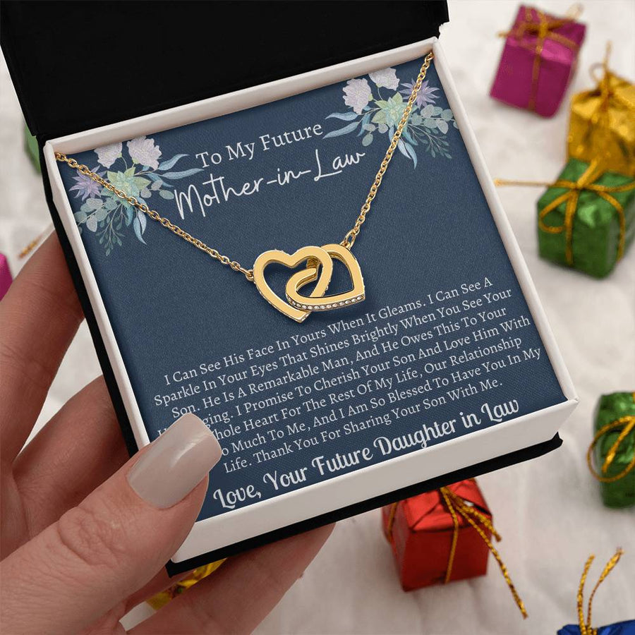 Blessed to Have You in My Life 18K Rose Gold Interlocking Hearts Necklace Jewelry Emotional Gift for Future Mother-in-Law Engagement from Daughter-in-Law