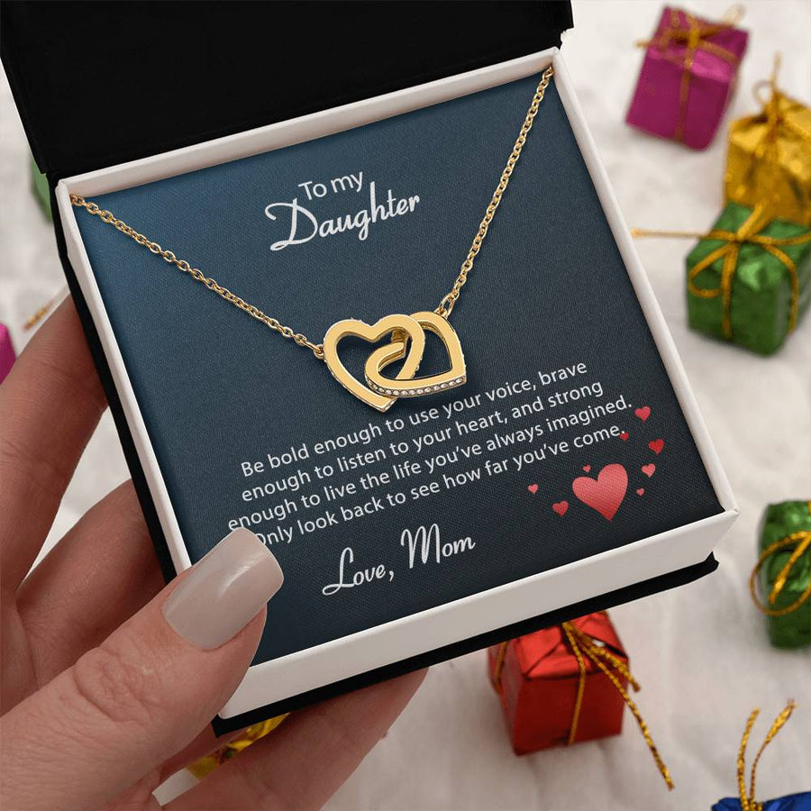 Only Look Back To See How Far You’ve Come 18K Rose Gold Interlocking Hearts Necklace Jewelry Special Gift for Daughter Birthday from Mom