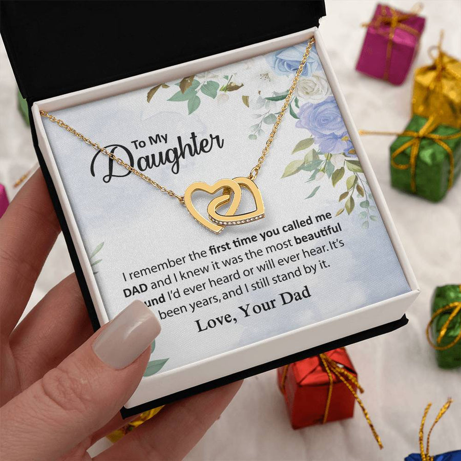 Will Ever Hear Love Your Dad 18K Rose Gold Interlocking Hearts Necklace Jewelry Unique Gift for Daughter Birthday from Dad