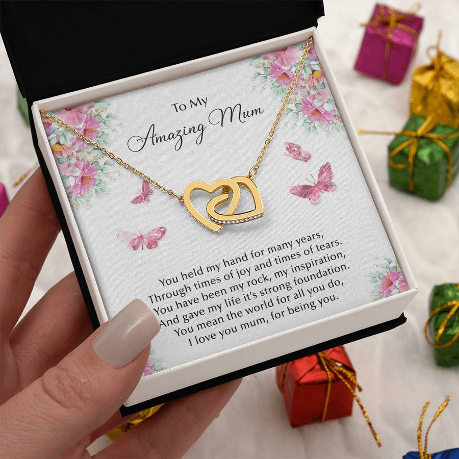You Have Been My Rock My Inspiration 18K Rose Gold Interlocking Hearts Necklace Jewelry Special Gift for Mum Mother’s Day