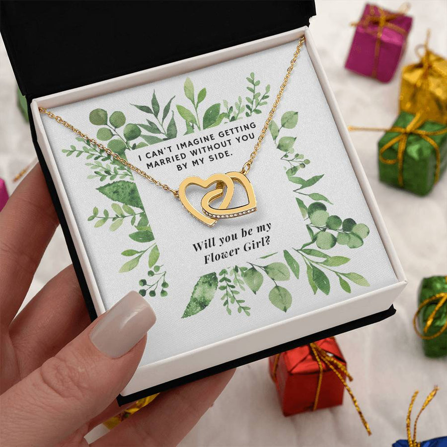 Will You Be My Flower Girl Proposal 18K Rose Gold Interlocking Hearts Necklace Jewelry Perfect Gift for Wedding Party
