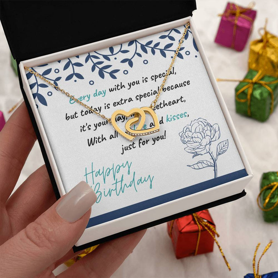 Every Day With You Is Extra Special 18K Rose Gold Interlocking Hearts Necklace Jewelry Romantic Gift for Wife Birthday