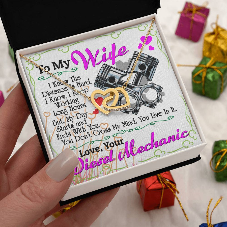Love Your Diesel Mechanic Forever In My Heart 18K Rose Gold Interlocking Hearts Necklace Jewelry Unique Anniversary Gift for Wife