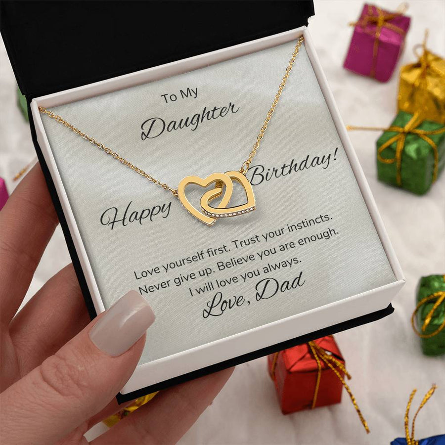 Never Give Up Believe You Are Enough 18K Rose Gold Interlocking Hearts Necklace Jewelry – Beautiful Birthday Gift for Daughter from Dad