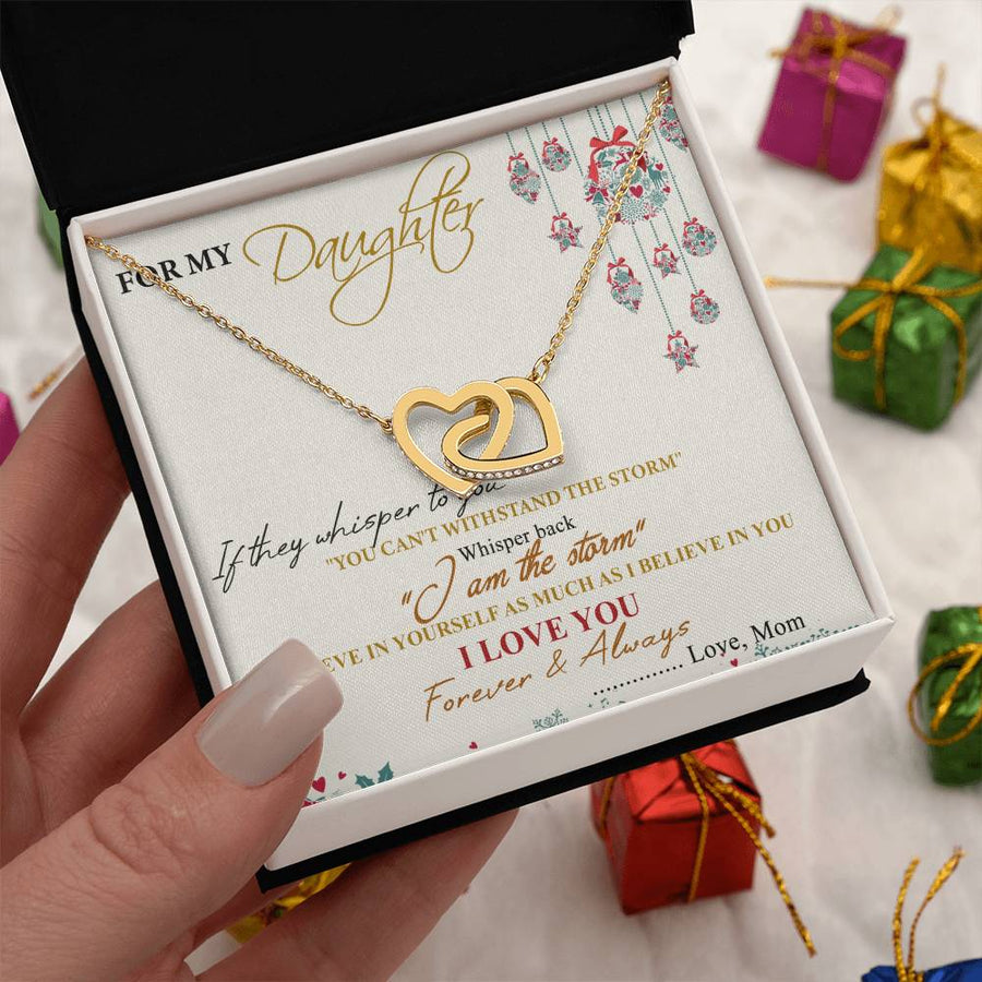The Storm Whisper Back I Am The Storm 18K Rose Gold Interlocking Hearts Necklace Jewelry Empowerment Gift for Daughter from Mom