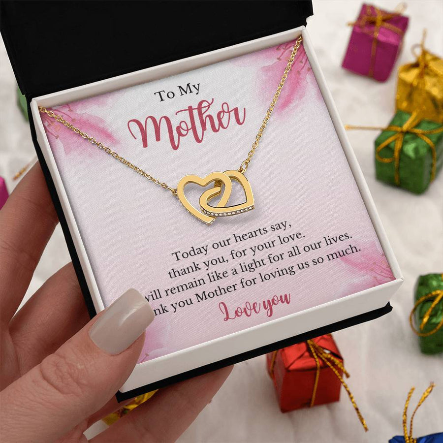 Our Hearts Say Thank You For Your Love 18K Rose Gold Interlocking Hearts Necklace Jewelry Special Gift for Mom Mother’s Day