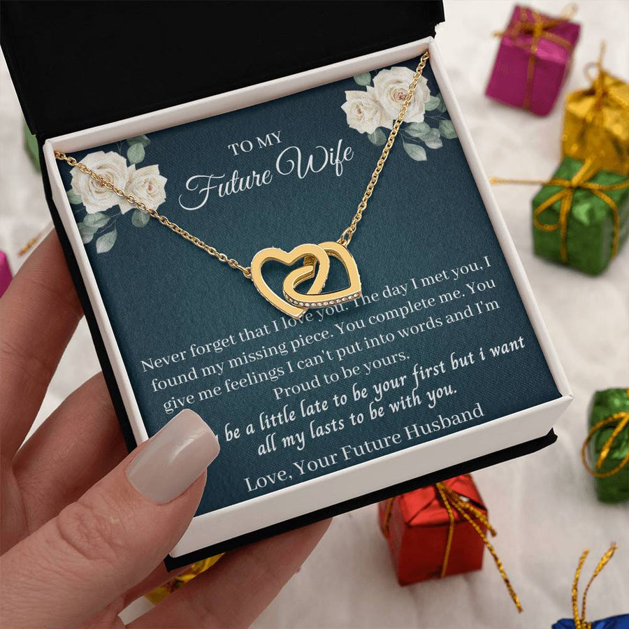 My Missing Piece – Proud to Be Yours 18K Rose Gold Interlocking Hearts Necklace Jewelry Romantic Gift for Future Wife Wedding
