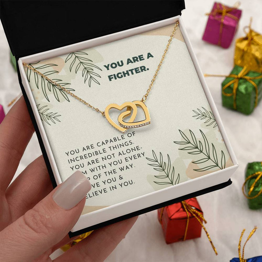 You Are Capable Of Incredible Things 18K Rose Gold Interlocking Hearts Necklace Jewelry Encouragement Gift for Fighter