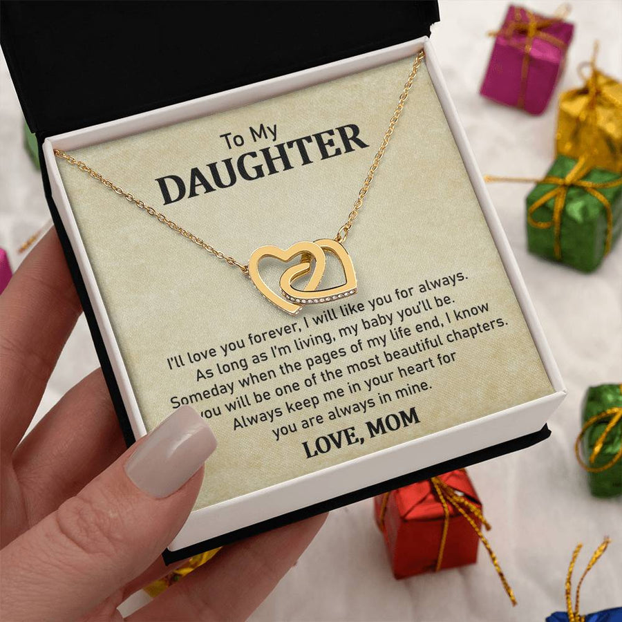 Always Keep Me in Your Heart 18K Rose Gold Interlocking Hearts Necklace Jewelry – Perfect Birthday Gift for Daughter from Mom
