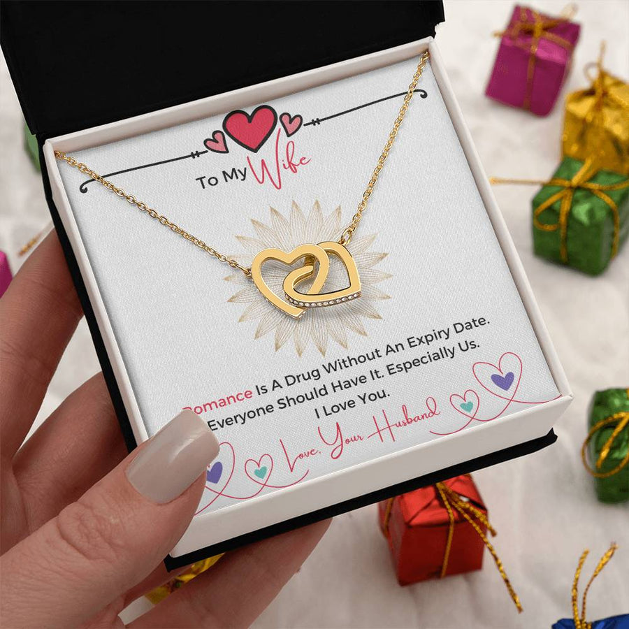 Romance Is a Drug Without an Expiry Date 18K Rose Gold Interlocking Hearts Necklace Jewelry Romantic Anniversary Gift for Wife