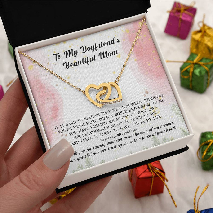 Hard To Believe That We Once Were Strangers 18K Rose Gold Interlocking Hearts Necklace Jewelry – Beautiful Gift for Boyfriend’s Mom