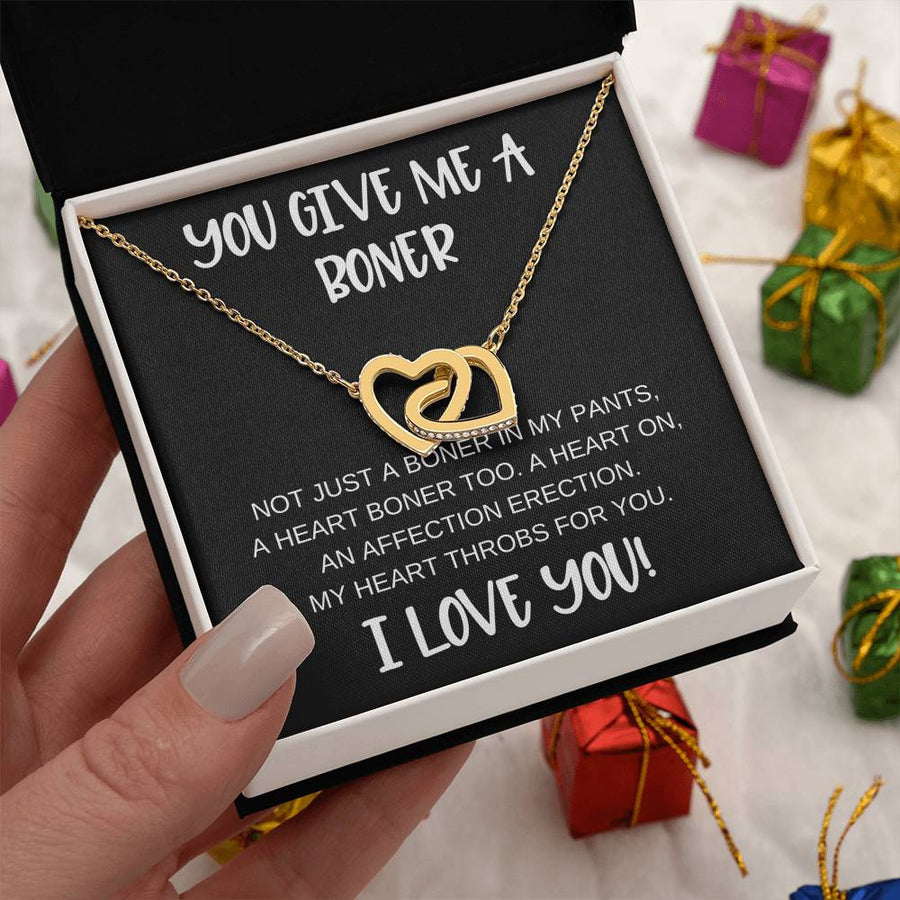 An Affection Erection My Heart Throbs For You 18K Rose Gold Interlocking Hearts Necklace Jewelry Unique Funny Gift for Girlfriend Anniversary